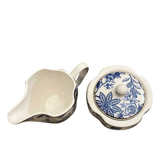 Grace Teaware Fine Porcelain Creamer & Sugar Blue & White Floral Gift Set New - Picture 8 of 16